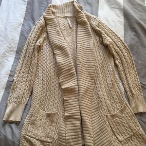 long tan cardigan